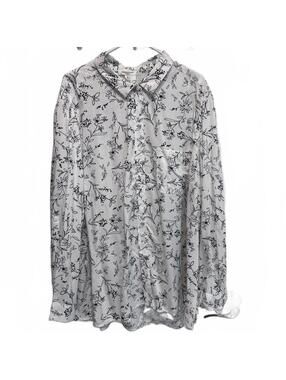Beach Lunch Lounge Black and White Floral Button Down Shirt Plus Size 2X
